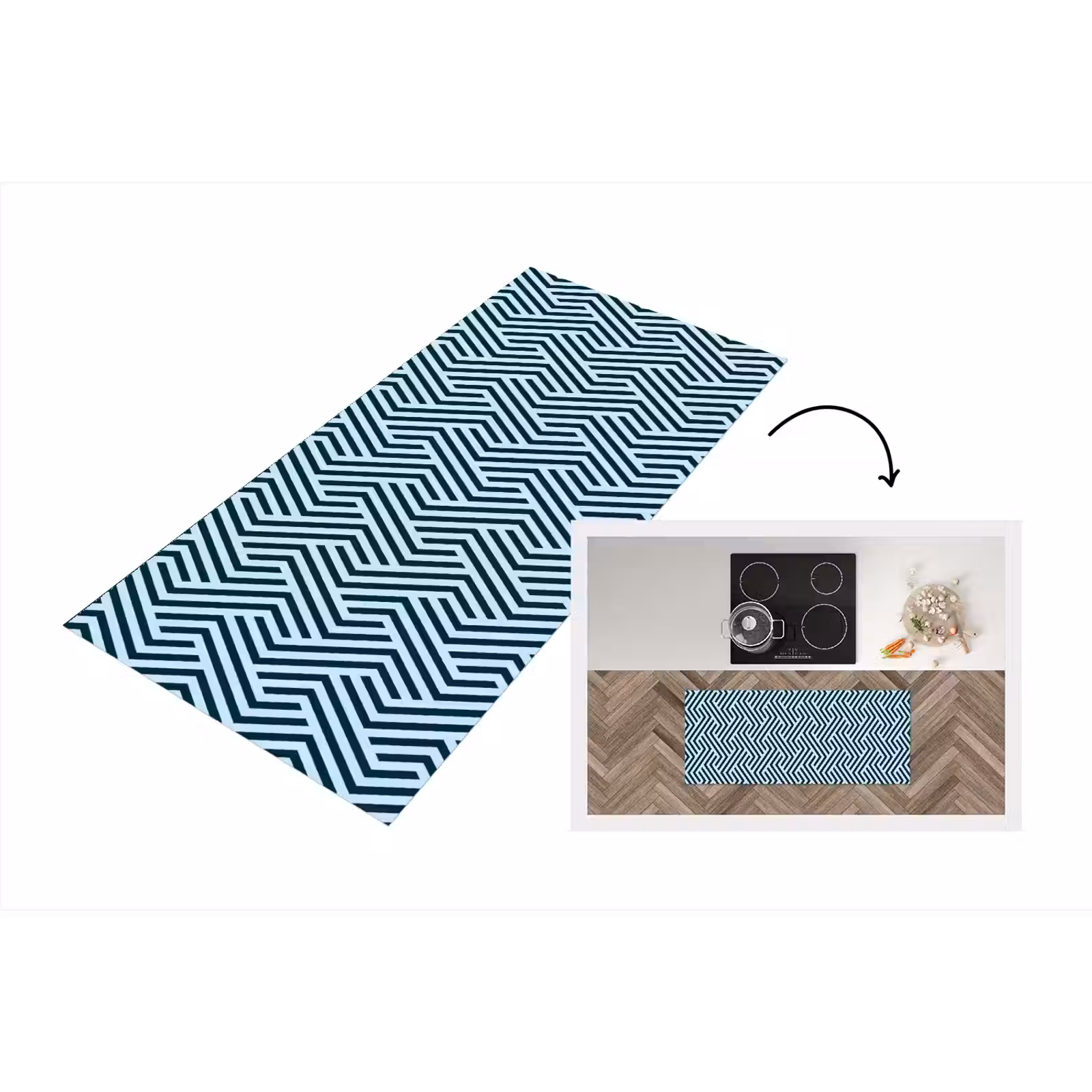Keukenloper - Patroon - Blauw - Lijnen - Zigzag — 1
