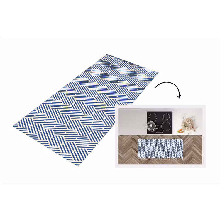 Keukenloper - Crème - Blauw - Strepen - Patroon — 1