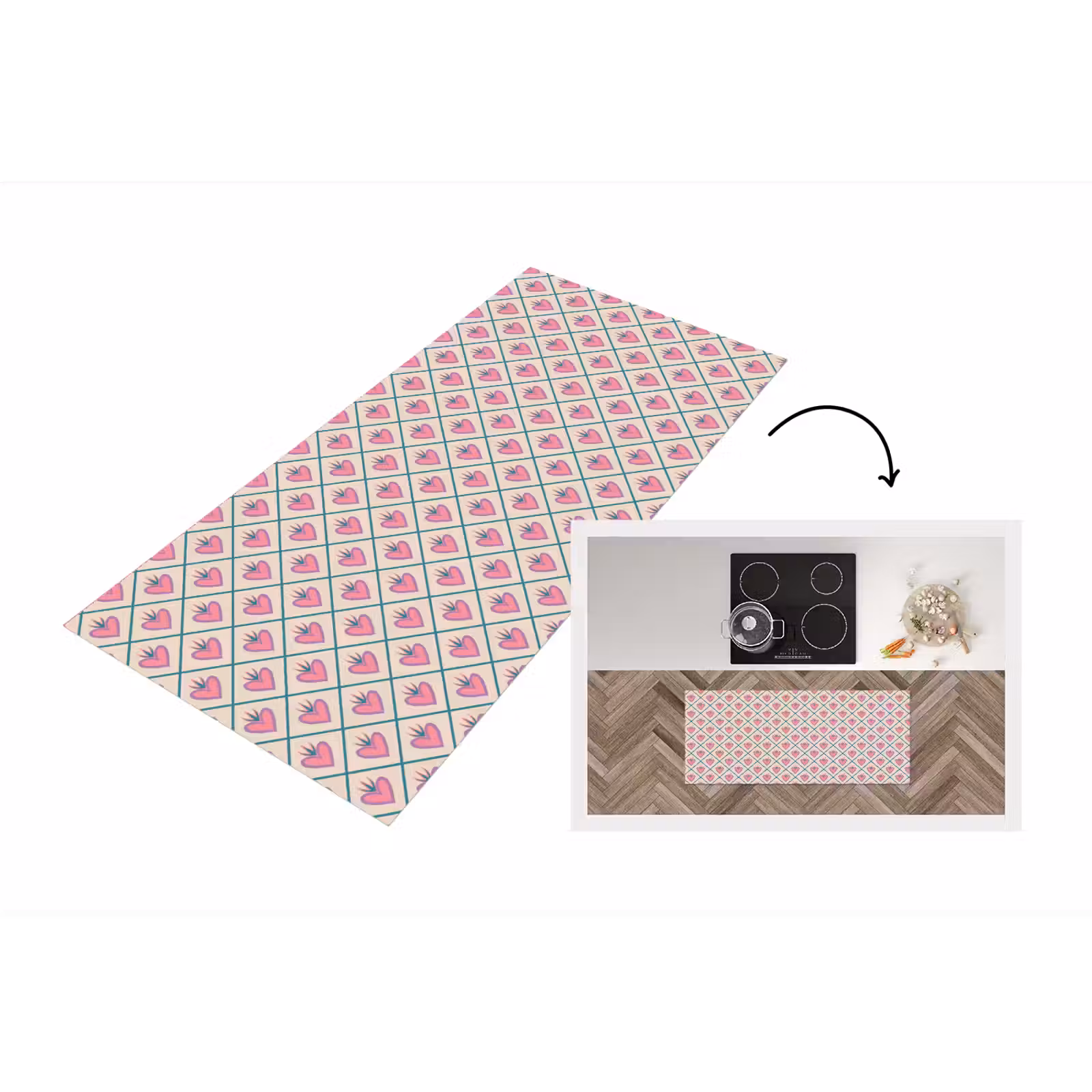 Keukenloper - Retro - Ruit - Hartjes - Patroon — 1