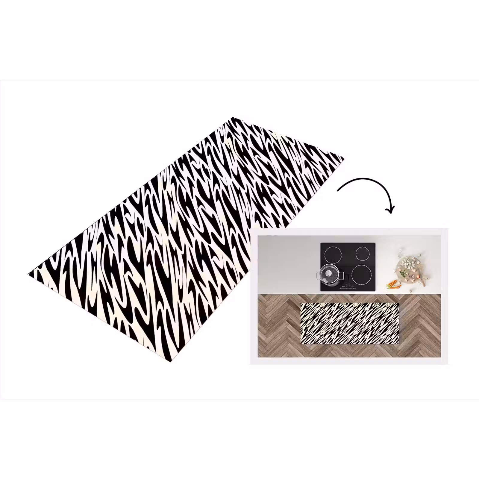 Keukenloper - Zwart - Beige - Strepen - Dynamisch — 1