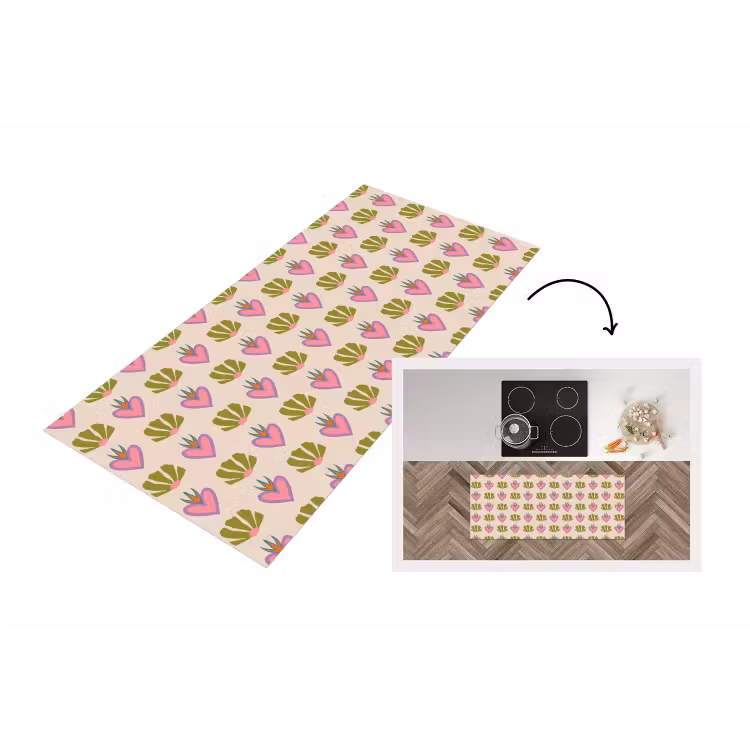 Keukenloper - Patroon - Beige - Hartjes - Bloemen — 1