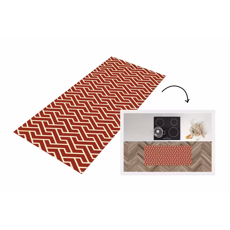 Keukenloper - Rood - Beige - Patroon - Lijnen — 1