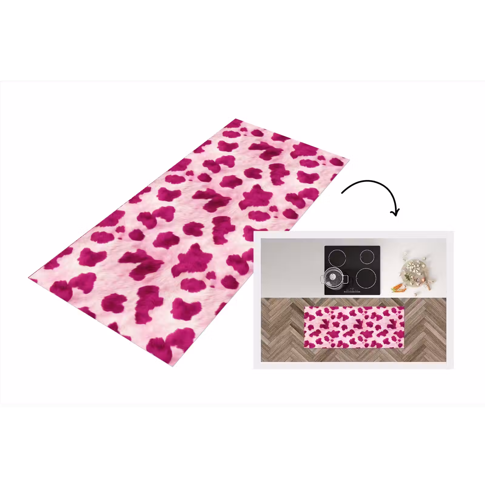 Keukenloper - Koeienprint - Roze - Harig — 1