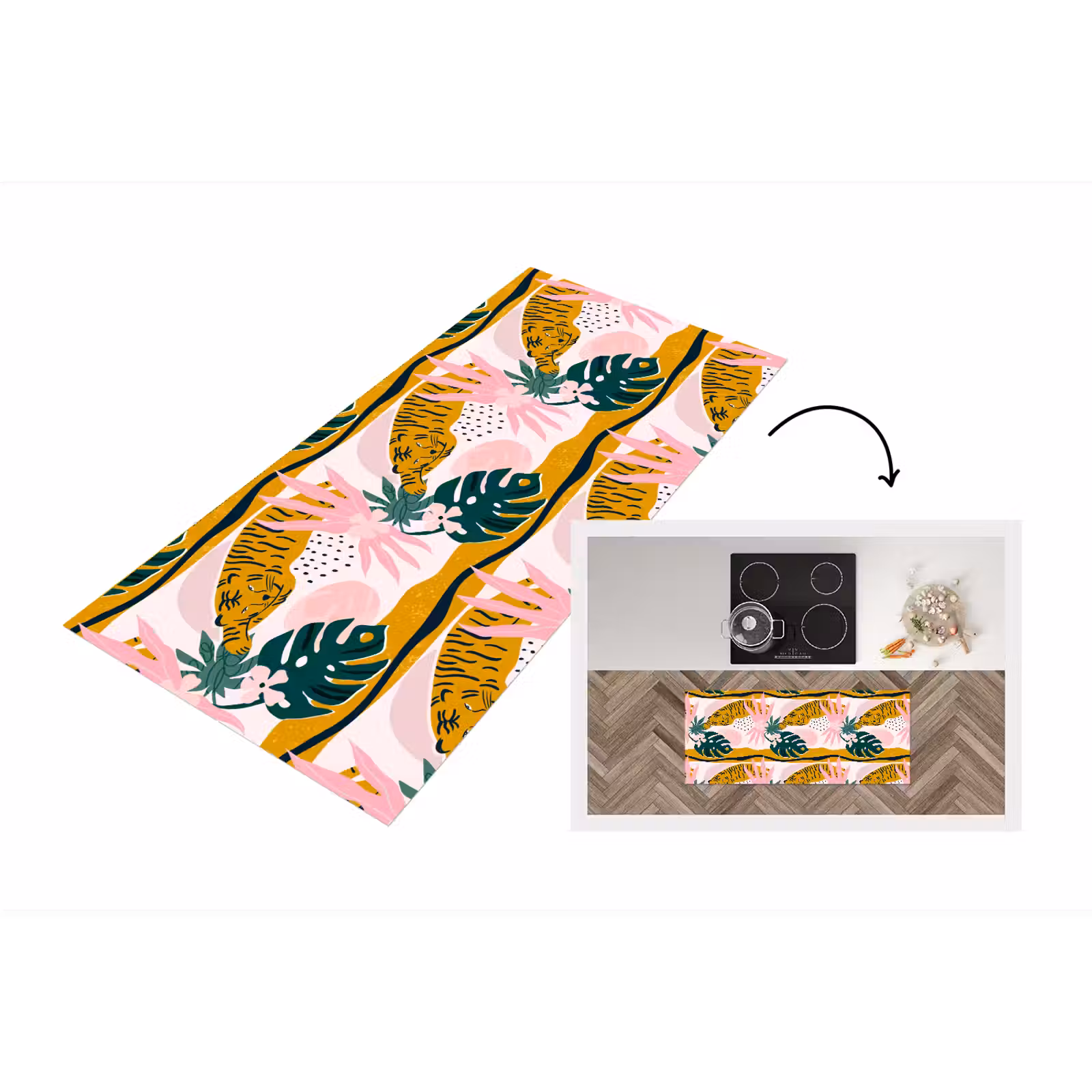 Keukenloper - Tropisch - Tijger - Bladeren - Roze - Oranje — 1