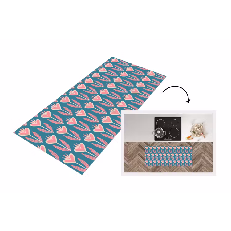 Keukenloper - Blauw - Retro - Patroon - Hartjes — 1