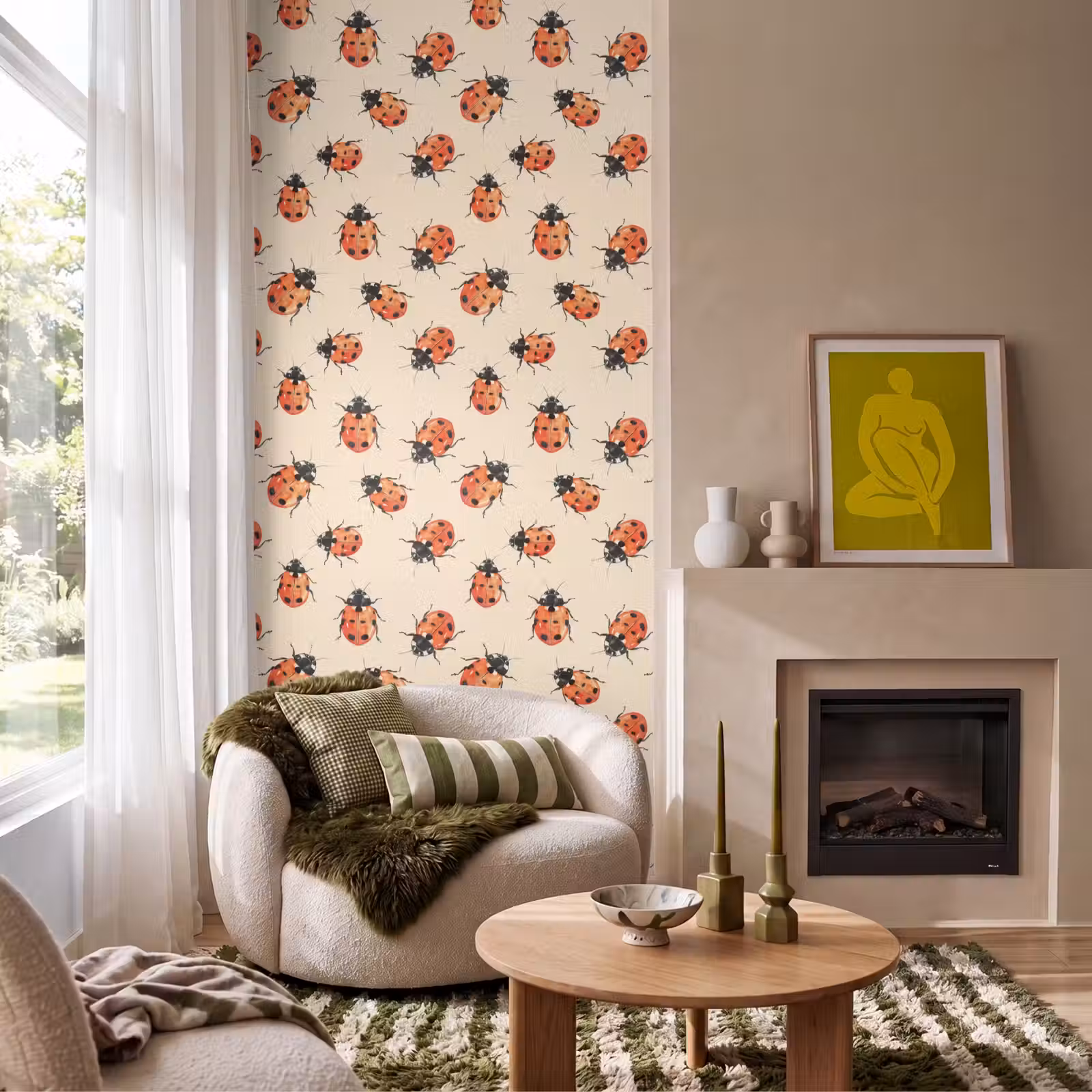 Behang - Lieveheersbeestjes - Patroon - Rood — 1