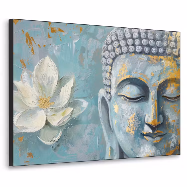 Art Frame - Boeddha - Bloem - Lotus - Goud - Blauw — 1