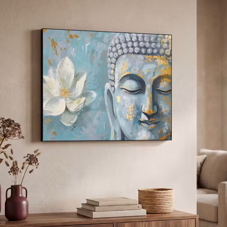 Art Frame - Boeddha - Bloem - Lotus - Goud - Blauw — 7
