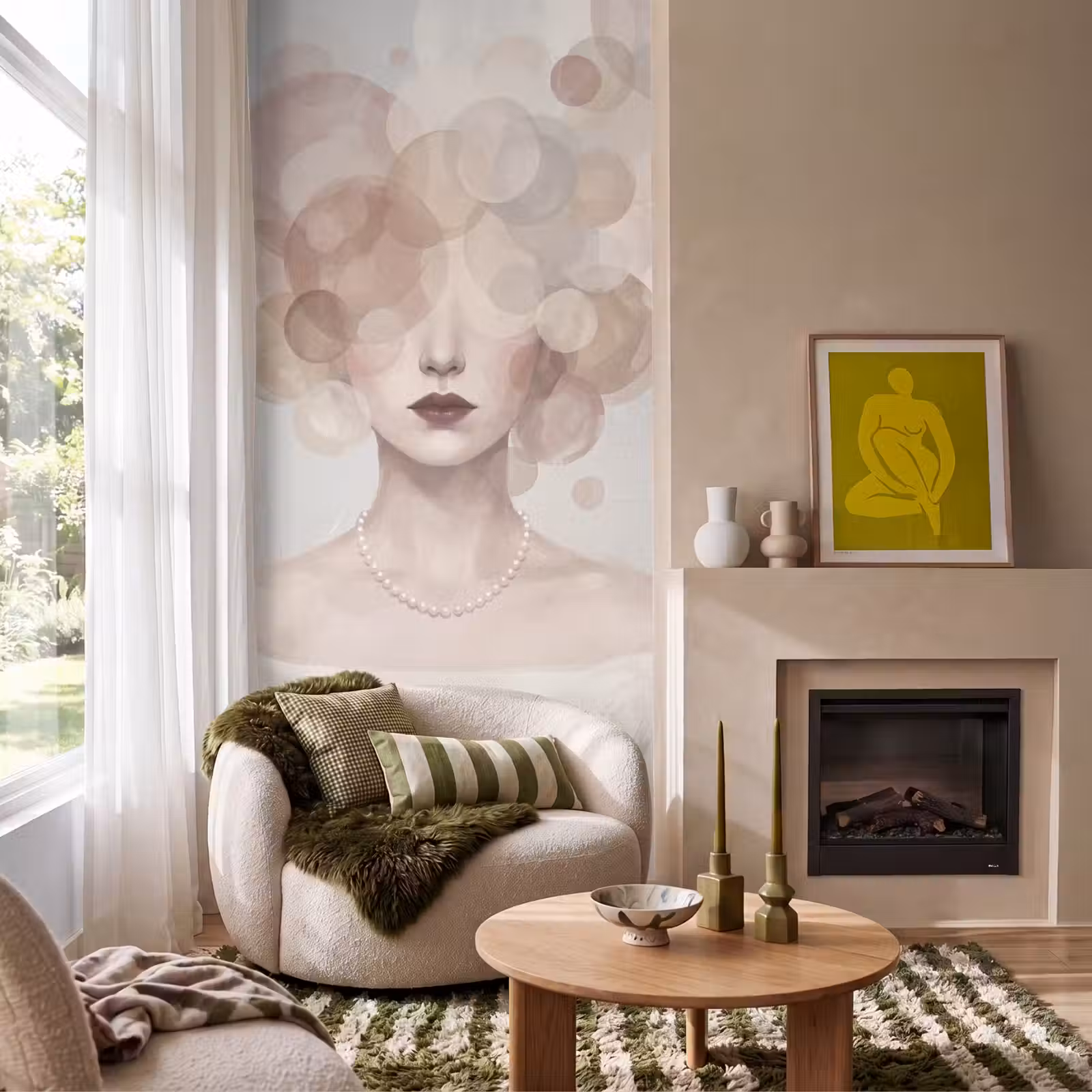Behang - Vrouw - Cirkels - Beige — 1