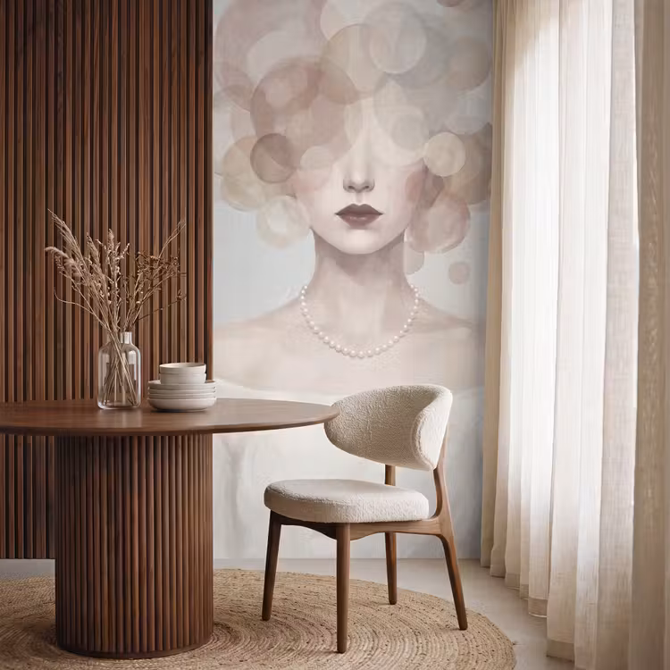 Behang - Vrouw - Cirkels - Beige — 4