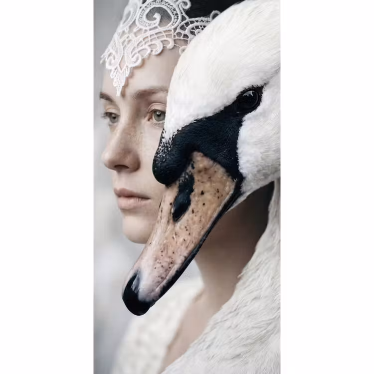 Behang - Vrouw - Zwaan - Wit — 2