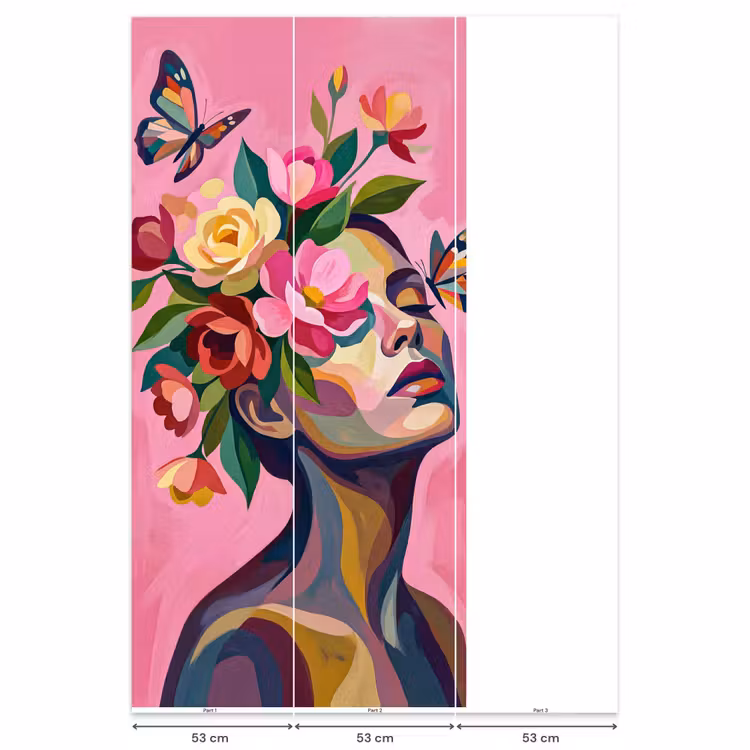 Behang - Vrouwengezicht - Vlinders - Kleurrijk — 6