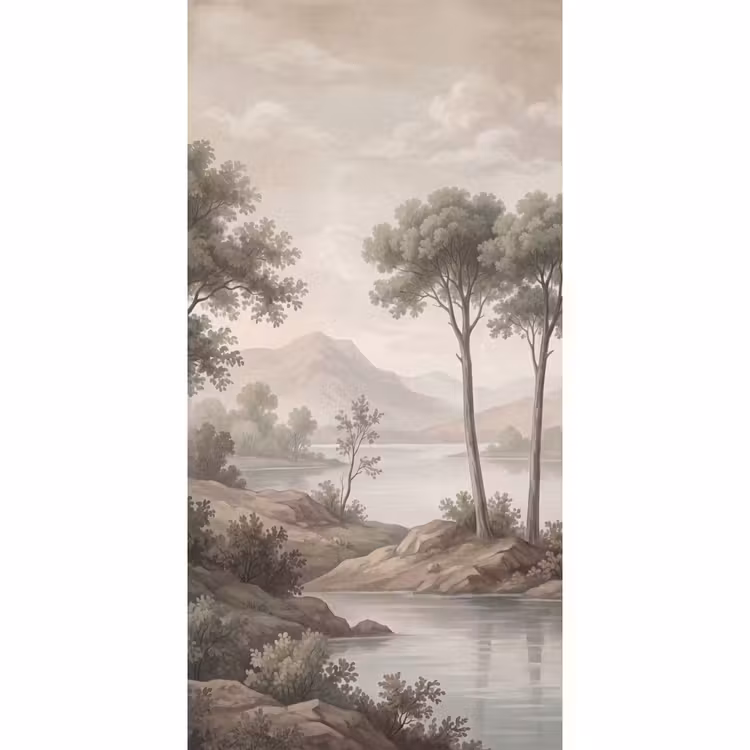 Behang - Bomen - Meer - Bergen - Illustratie — 2