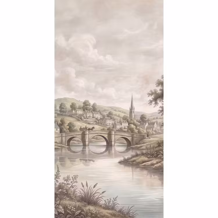 Behang - Dorp - Brug - Uitzicht - Groen — 2