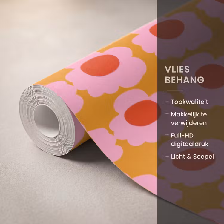 Behang - Retro - Bloemen - Roze — 3