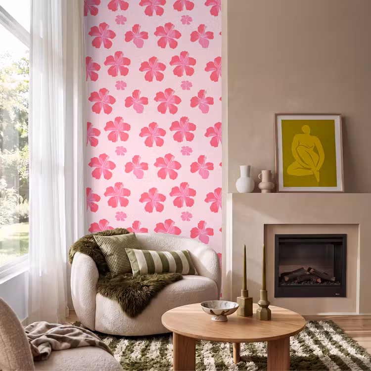 Behang - Hibiscus - Bloemen - Roze — 1