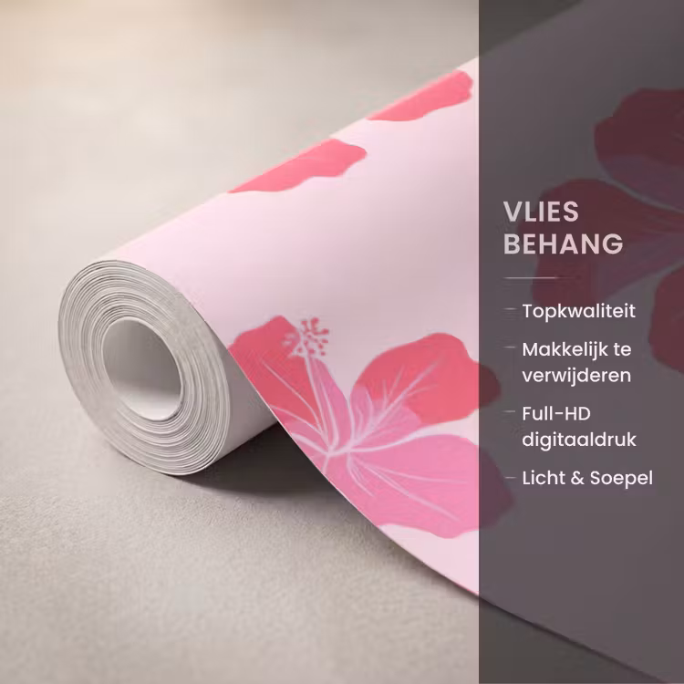 Behang - Hibiscus - Bloemen - Roze — 3
