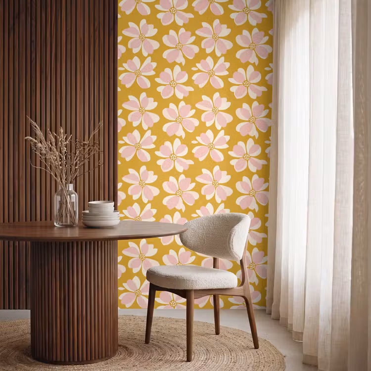 Behang - Vintage - Bloemen - Okergeel — 4