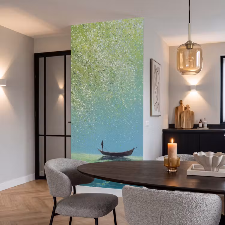Behang - Roeiboot onder Bloesemtakken — 5