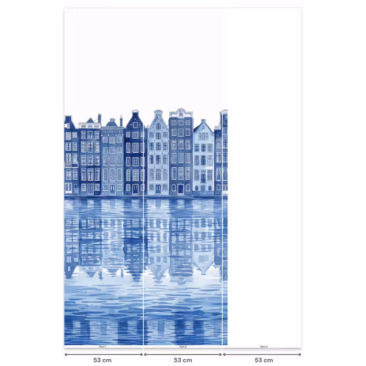 Behang - Aquarel - Grachtenpanden - Delfts - Blauw — 6