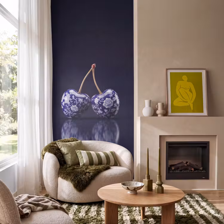 Behang - Porselein- Kersen - Delfts - Blauw — 1