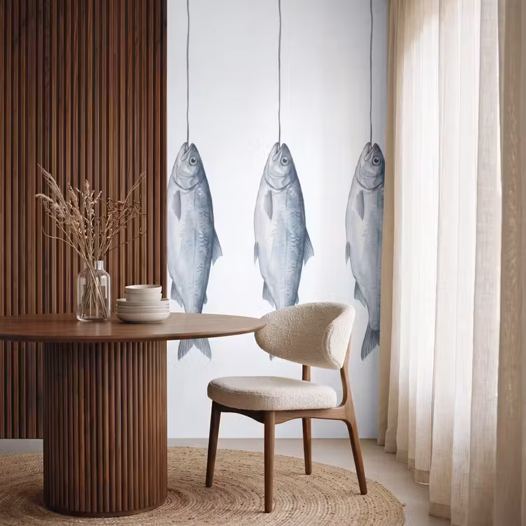 Behang - Vissen - Illustratie - Delfts - Blauw — 4