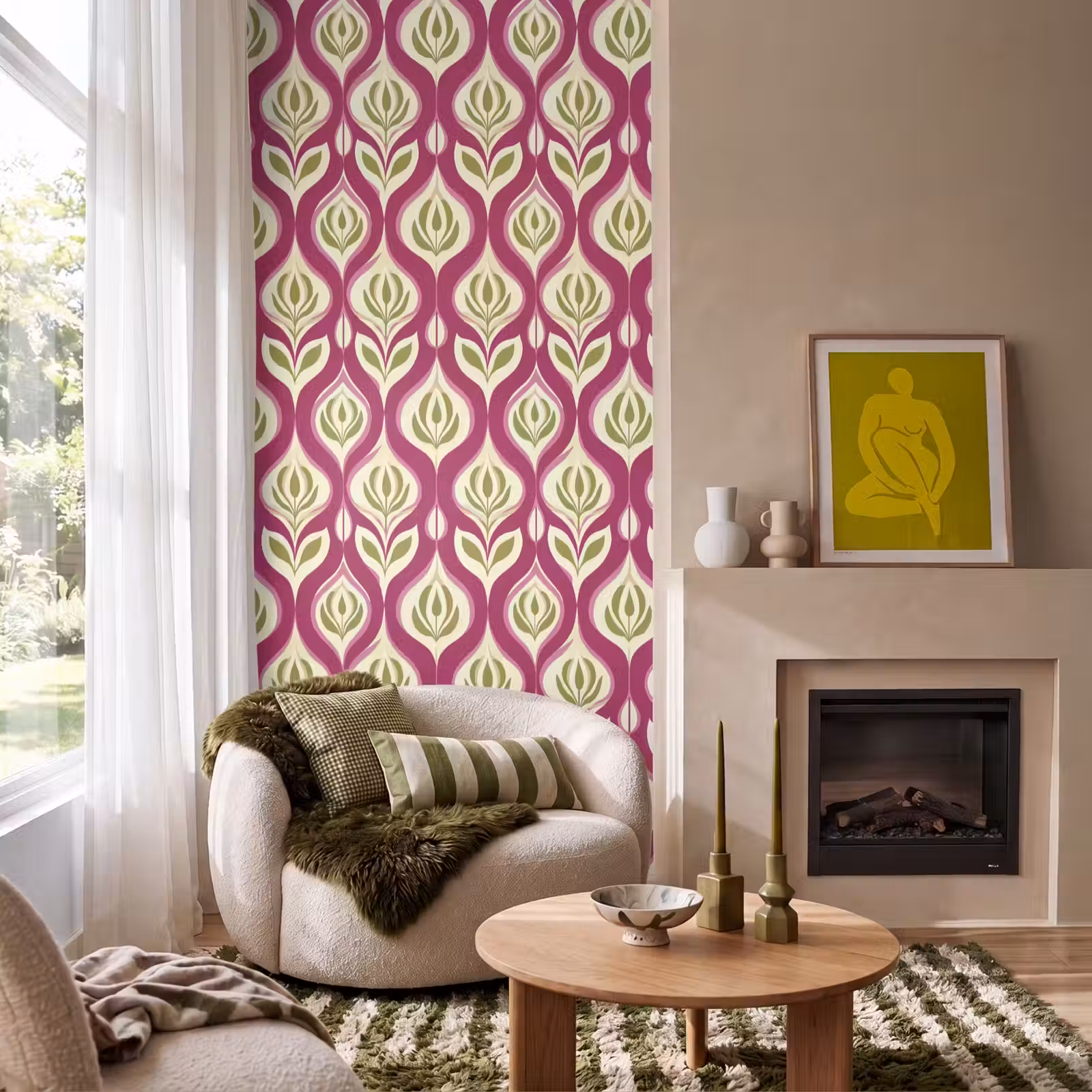 Behang - Retro - Floraal - Paars — 1