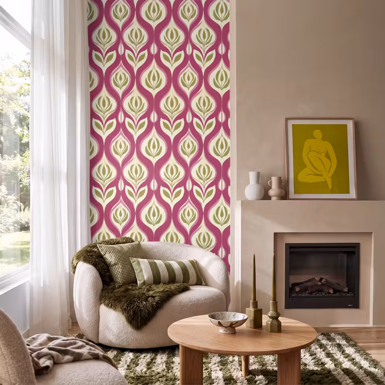 Behang - Retro - Floraal - Paars — 1