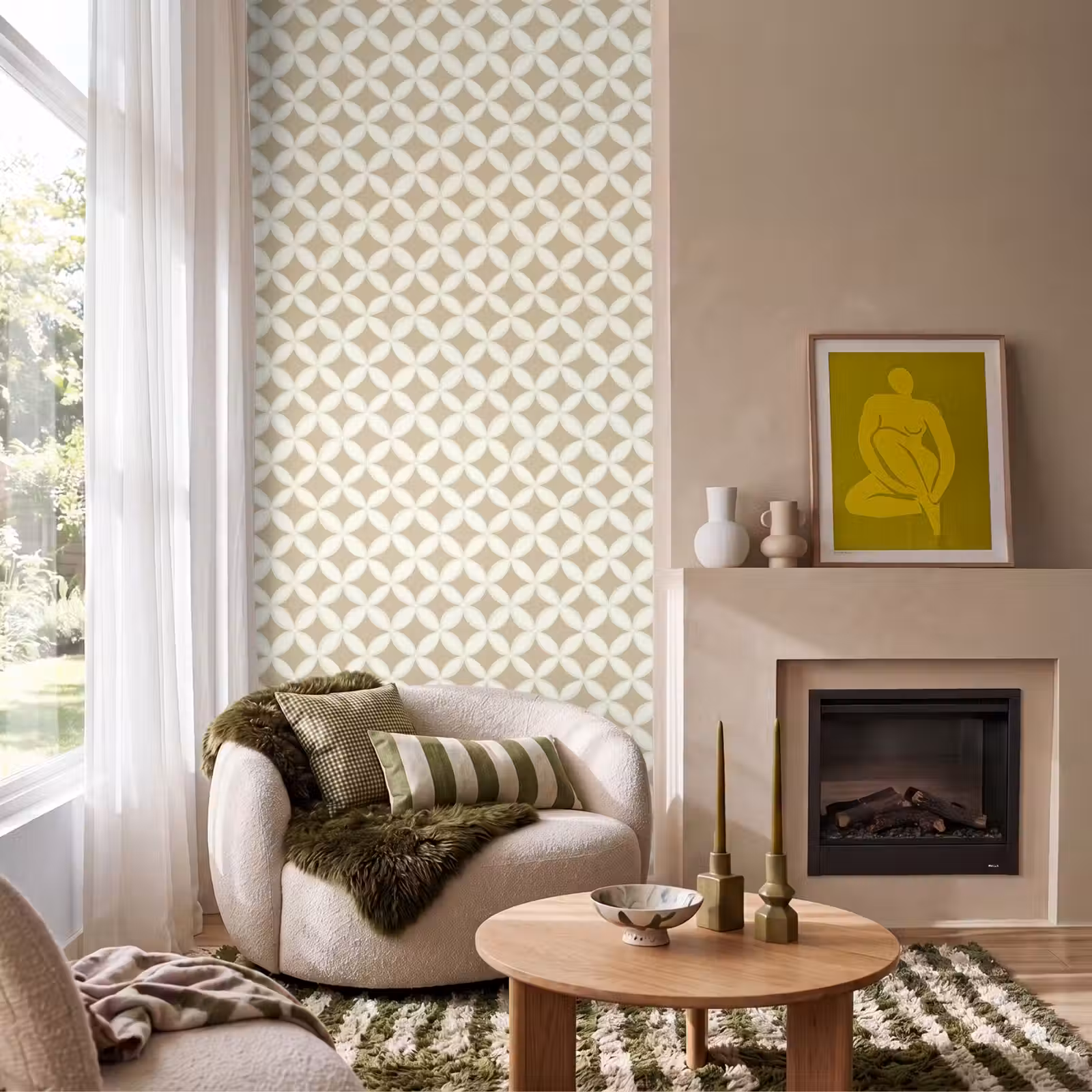 Behang - Symmetrisch - Motief - Beige β 1