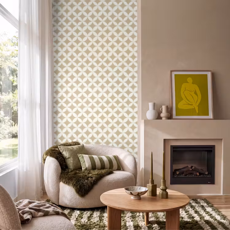 Behang - Symmetrisch - Motief - Beige β 1