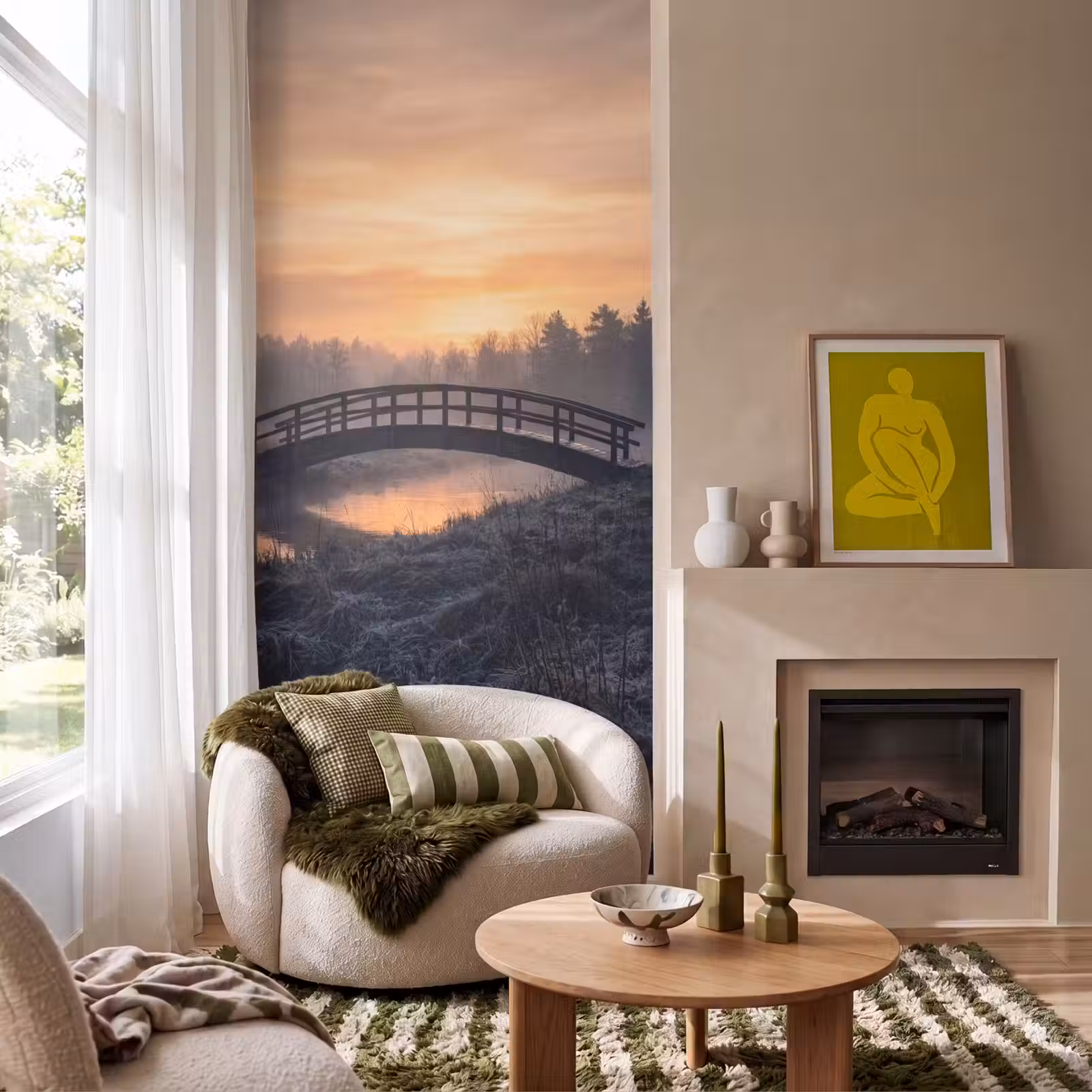 Behang - Brug - Mist - Bomen - Water — 1