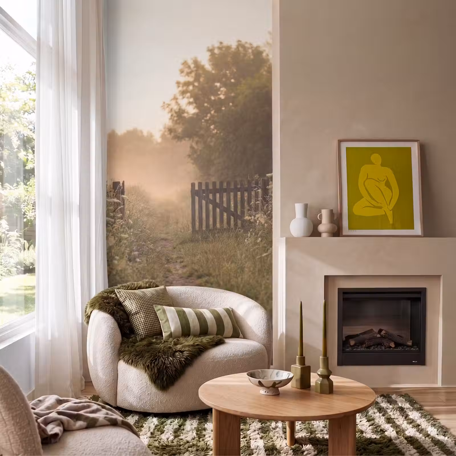 Behang - Hek - Natuur - Mist - Veld — 1
