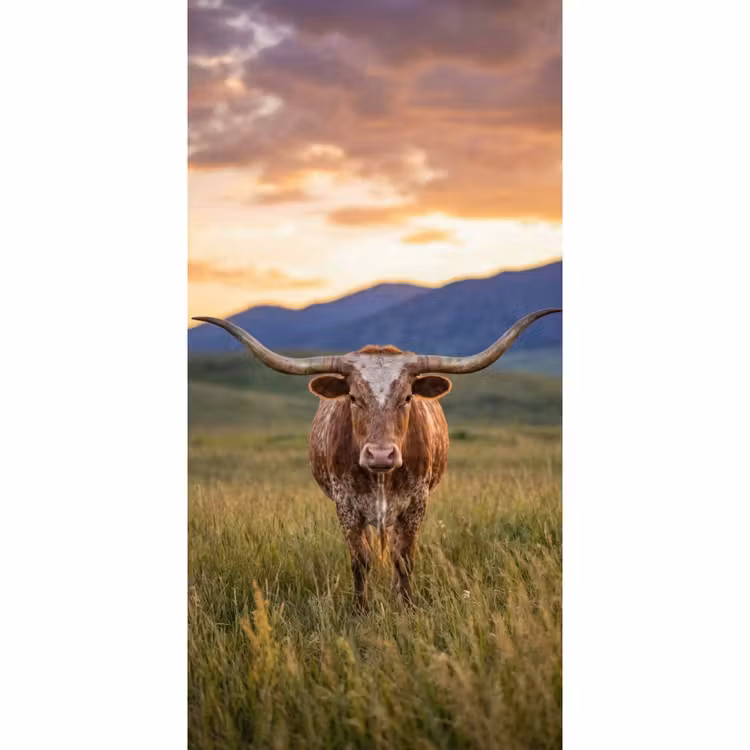 Behang - Longhorn - Landschap - Zonsondergang — 2