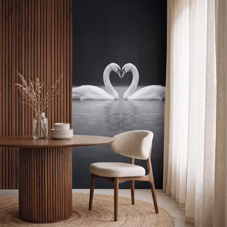 Behang - Zwanen - Hart - Zwart - Wit — 4