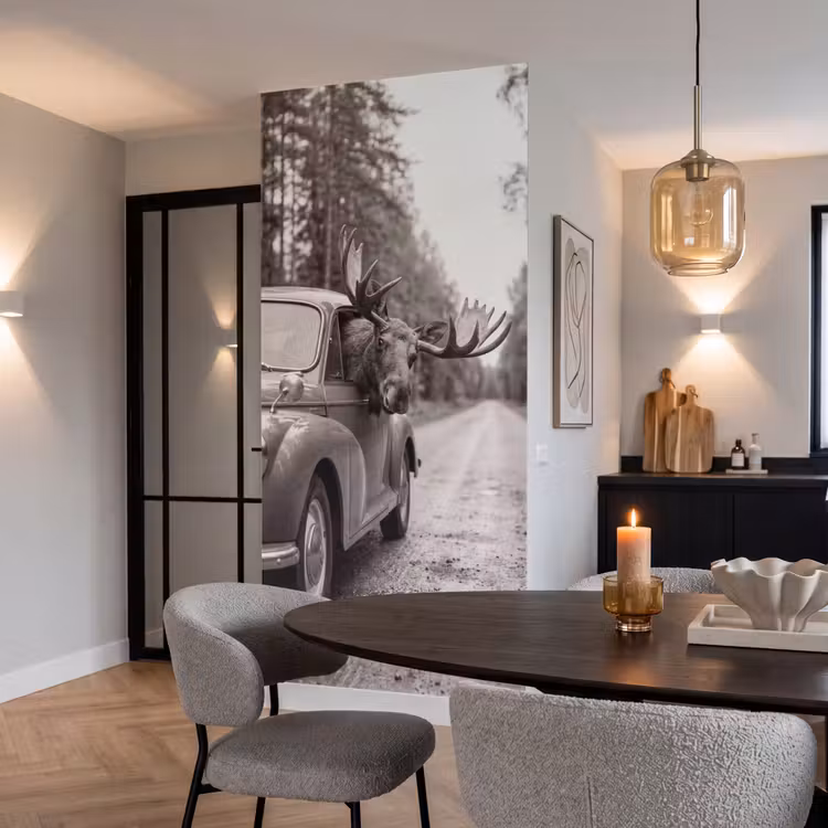 Behang - Eland - Auto - Gewei - Zwart - Wit — 5