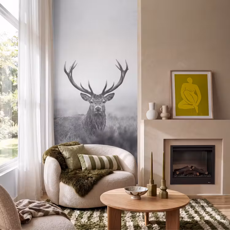 Behang - Hert - Mistig - Zwart - Wit — 1