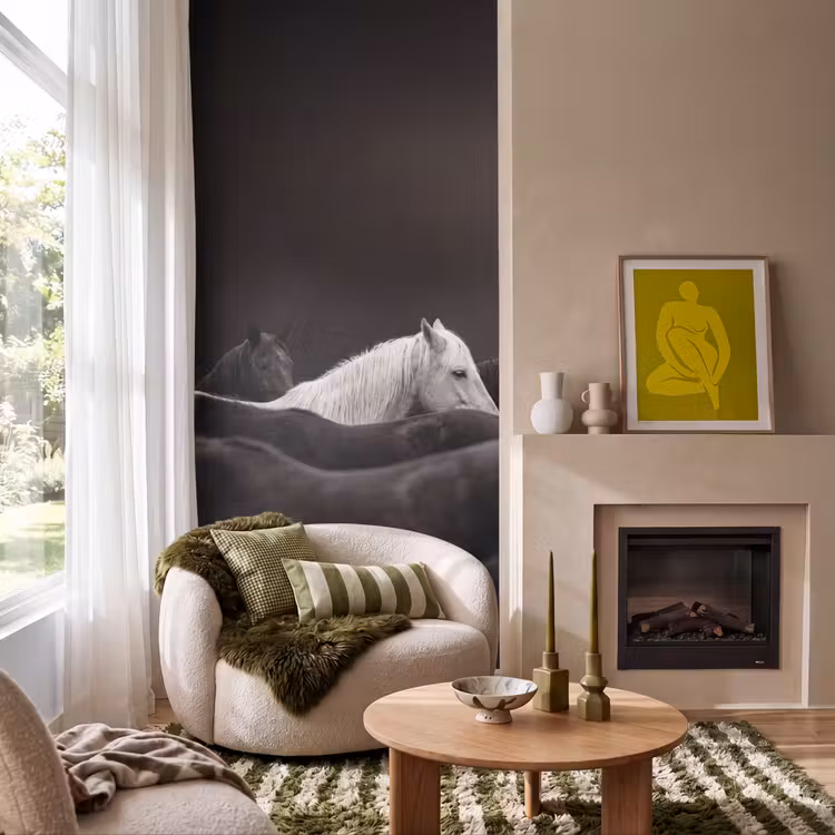 Behang - Paarden - Zwart - Wit - Kudde — 1