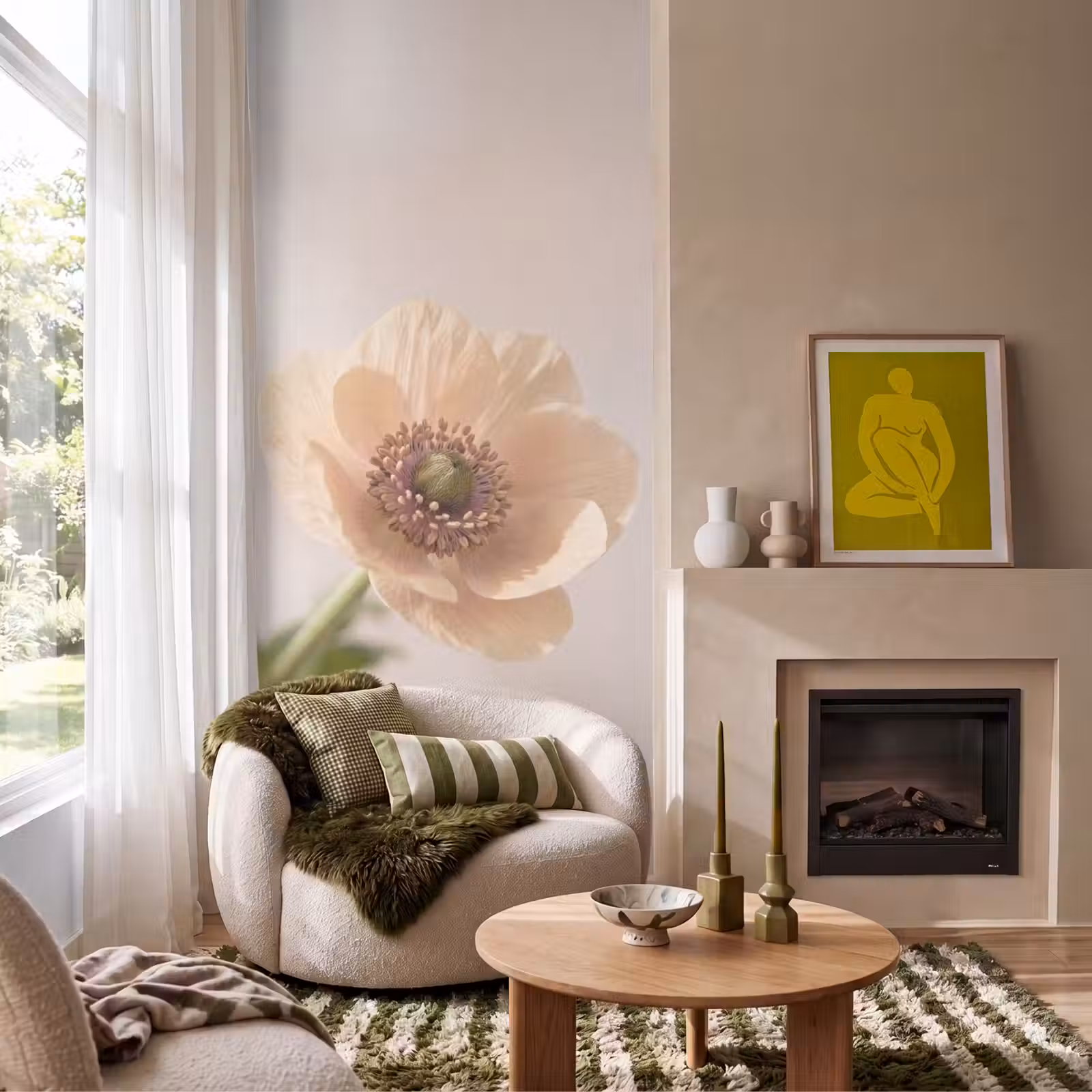 Behang - Bloem - Minimalistisch - Groen — 1