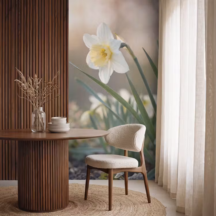 Behang - Narcis - Bloem - Minimalistisch — 4
