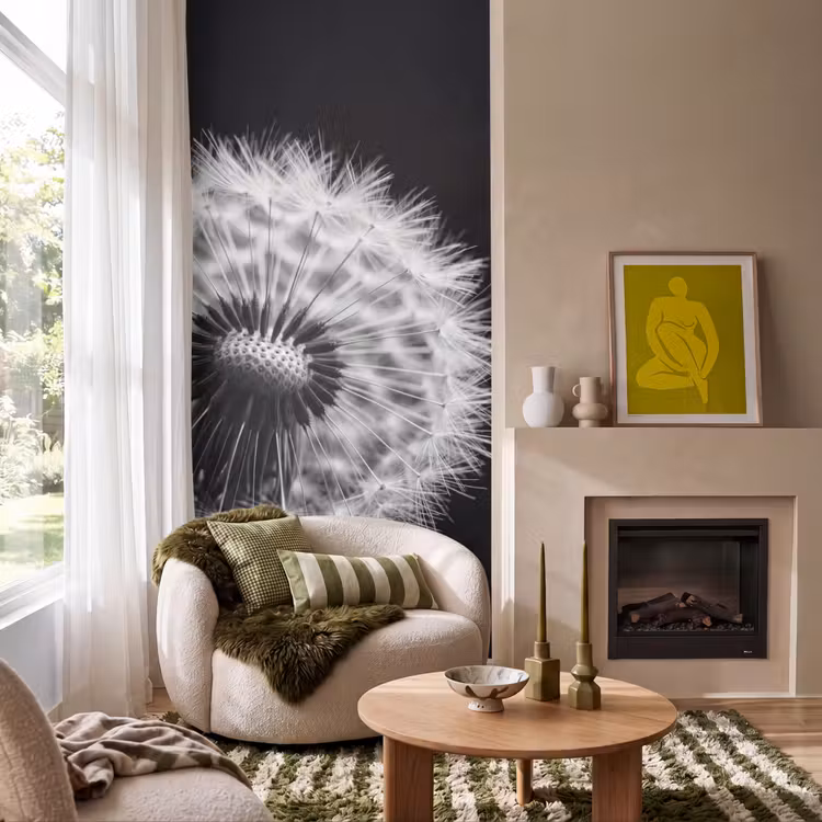 Behang - Paardenbloem - Zwart - Wit — 1