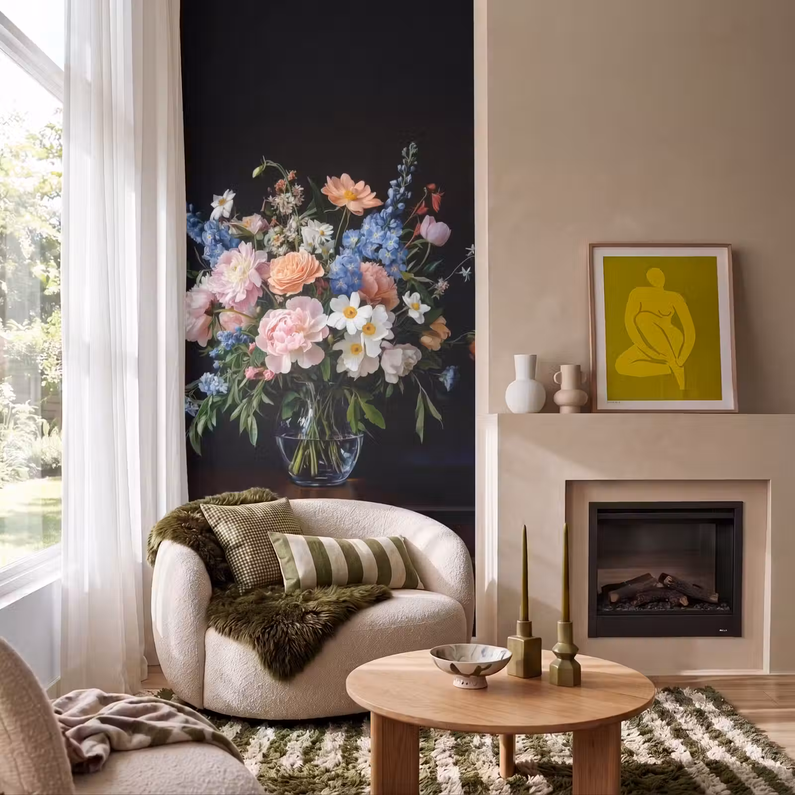 Behang - Pastel - Bloemen - Glazen - Vaas — 1