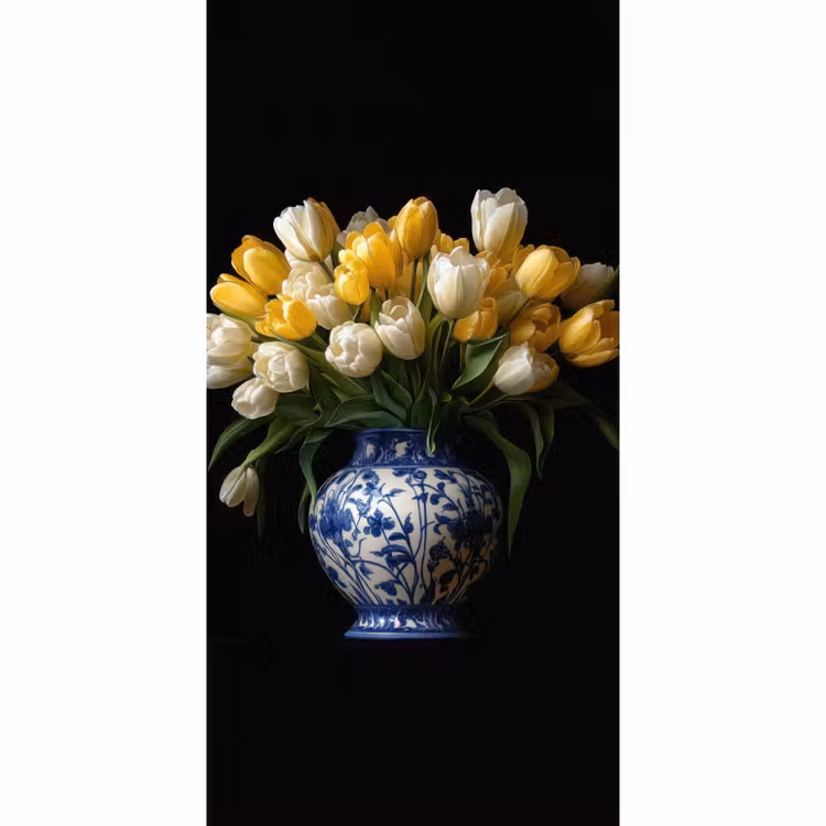 Behang - Geel - Tulpen - Vaas - Bloemen — 2