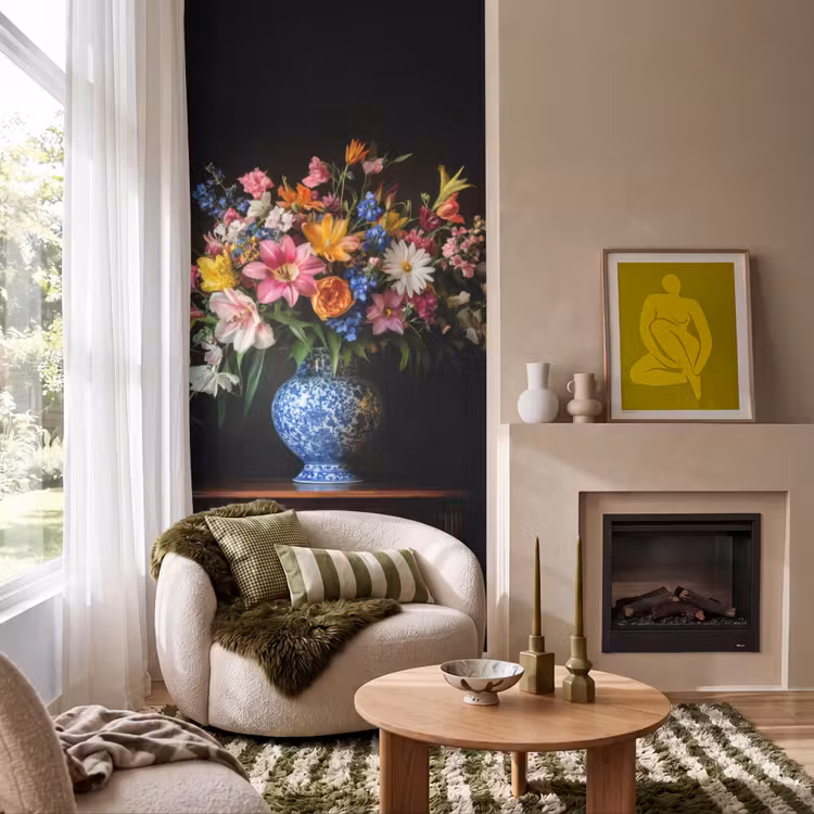 Behang - Kleur - Vaas - Bloemen - Boeket — 1
