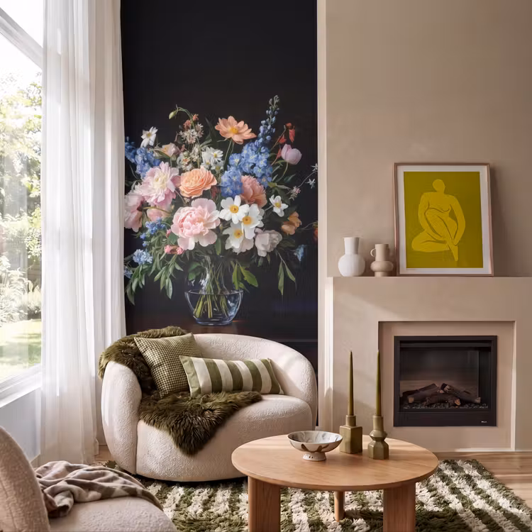 Behang - Pastel - Bloemen - Glazen - Vaas — 1