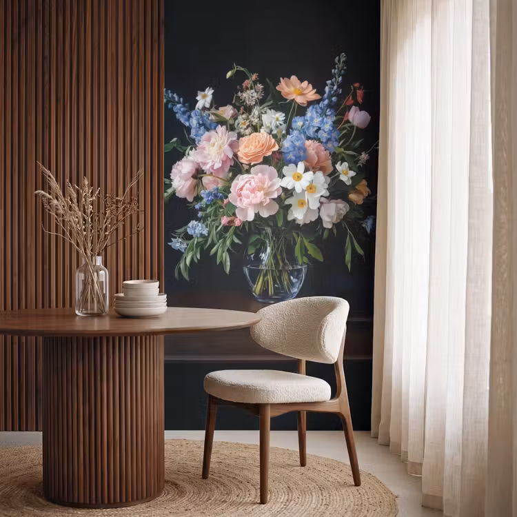 Behang - Pastel - Bloemen - Glazen - Vaas — 4