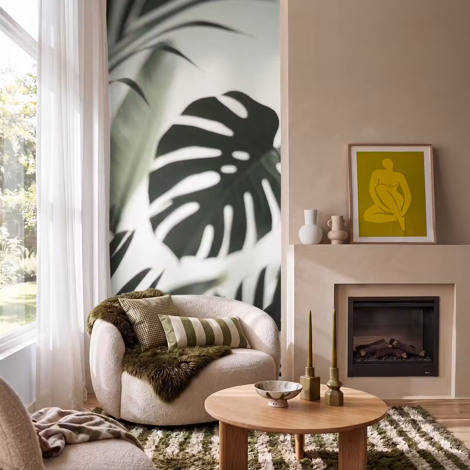 Behang - Planten - Bladeren - Natuur - Minimalistisch - Groen — 1