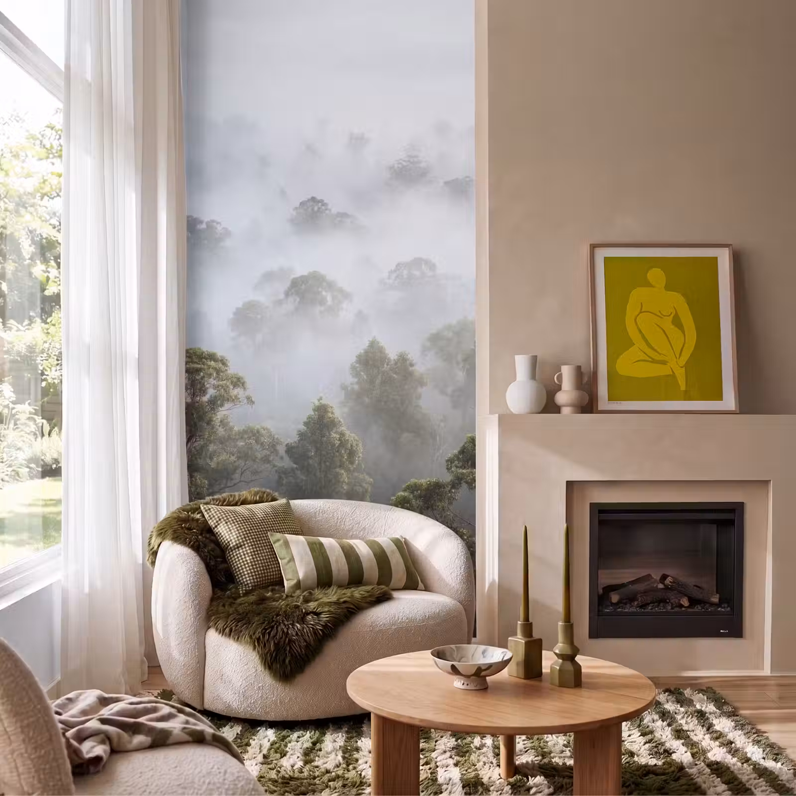 Behang - Natuur - Mist - Bos - Ochtend - Goud — 1