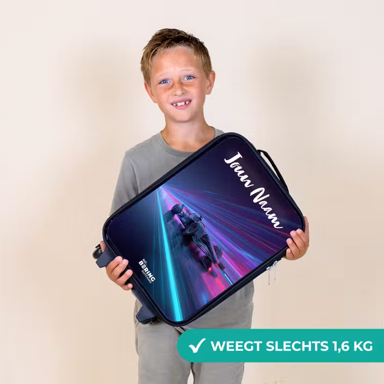 Kinderkoffer met naam - Lichtstralen - Neon - Racewagen - Paars — 3