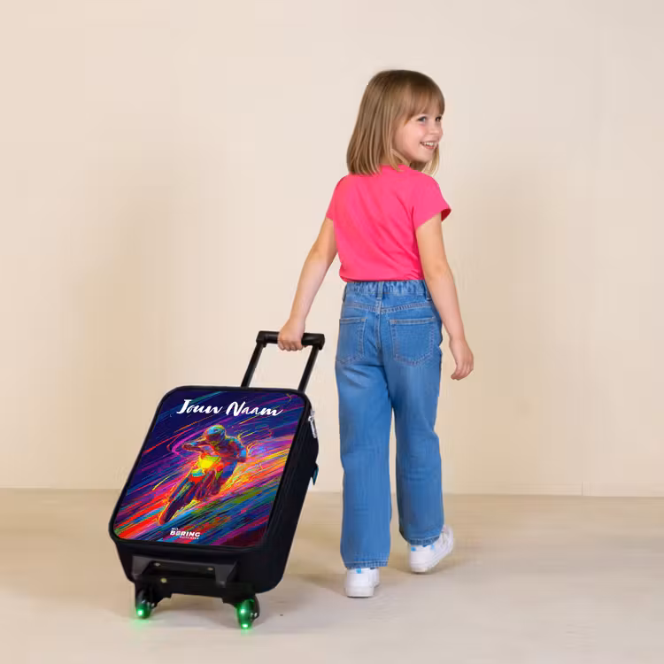 Kinderkoffer met naam - Crossmotor - Neonkleuren - Lijnen - Helm — 2