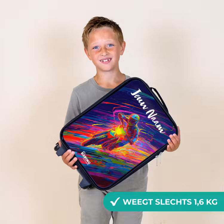 Kinderkoffer met naam - Crossmotor - Neonkleuren - Lijnen - Helm — 3